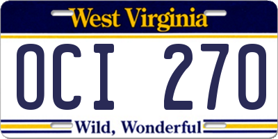 WV license plate OCI270
