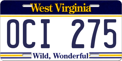 WV license plate OCI275