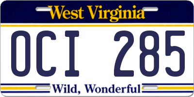 WV license plate OCI285