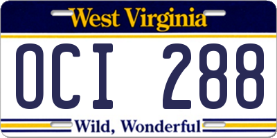 WV license plate OCI288