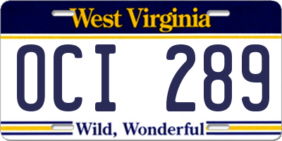 WV license plate OCI289