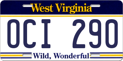 WV license plate OCI290