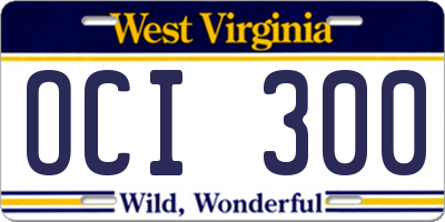 WV license plate OCI300