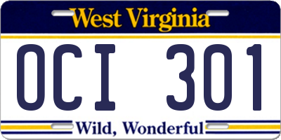 WV license plate OCI301