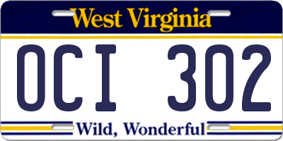 WV license plate OCI302