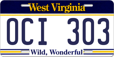 WV license plate OCI303