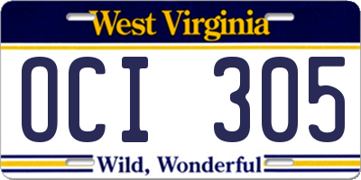WV license plate OCI305