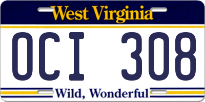 WV license plate OCI308