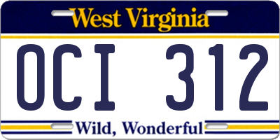 WV license plate OCI312