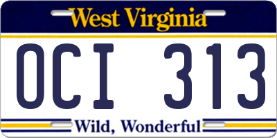 WV license plate OCI313
