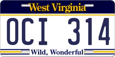 WV license plate OCI314