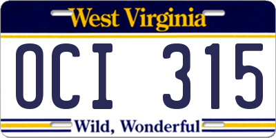 WV license plate OCI315