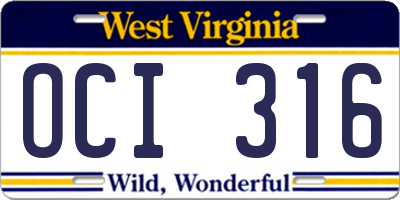 WV license plate OCI316