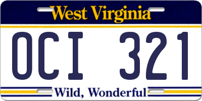 WV license plate OCI321