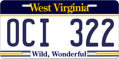 WV license plate OCI322