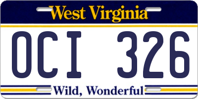WV license plate OCI326