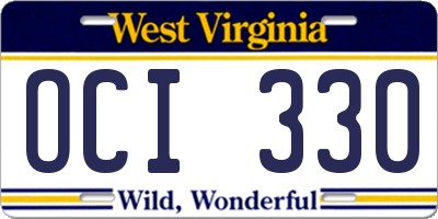 WV license plate OCI330