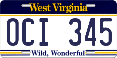 WV license plate OCI345