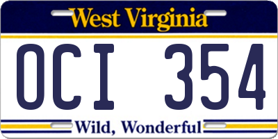 WV license plate OCI354