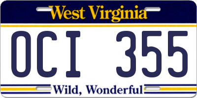 WV license plate OCI355