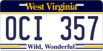 WV license plate OCI357