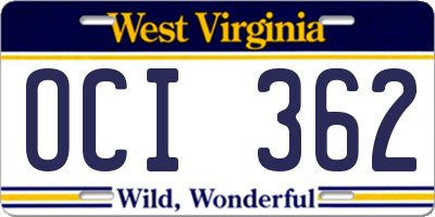 WV license plate OCI362