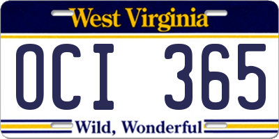 WV license plate OCI365