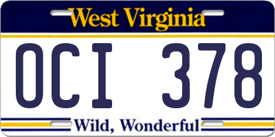 WV license plate OCI378