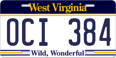 WV license plate OCI384
