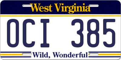 WV license plate OCI385