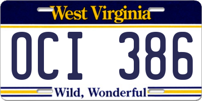 WV license plate OCI386