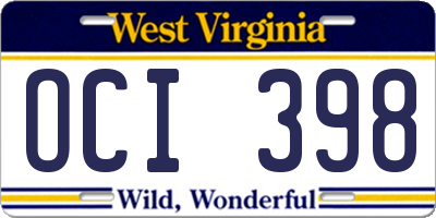 WV license plate OCI398