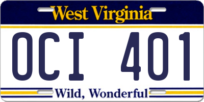 WV license plate OCI401