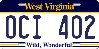 WV license plate OCI402
