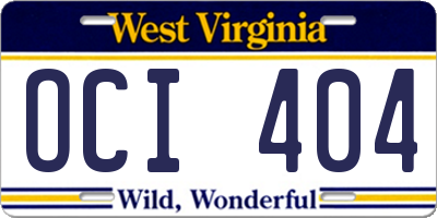 WV license plate OCI404