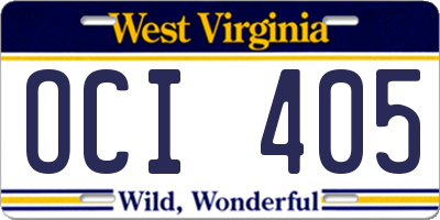 WV license plate OCI405
