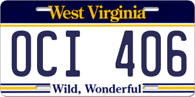 WV license plate OCI406