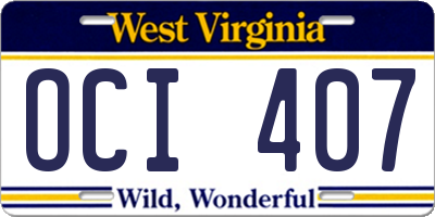 WV license plate OCI407