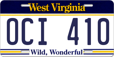 WV license plate OCI410