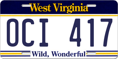 WV license plate OCI417