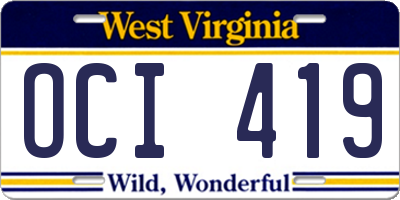 WV license plate OCI419