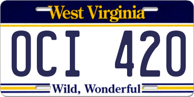 WV license plate OCI420