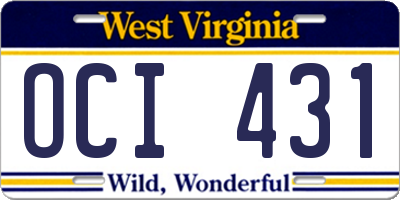 WV license plate OCI431