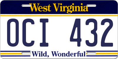 WV license plate OCI432