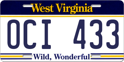WV license plate OCI433