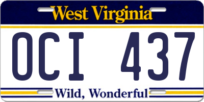 WV license plate OCI437