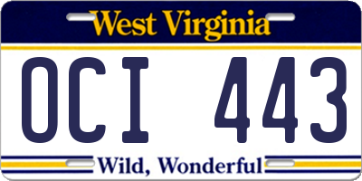 WV license plate OCI443