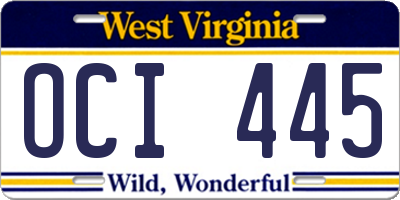WV license plate OCI445
