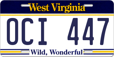 WV license plate OCI447