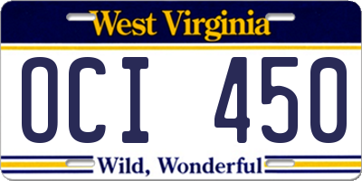 WV license plate OCI450